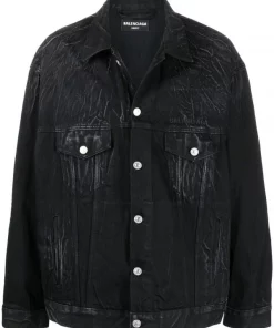 ( Positively Conscious ) Balenciaga Veste En Jean à Logo Au Dos 9034 WASHED BLACK/WHITE