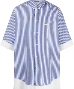 ( Positively Conscious ) Balenciaga Chemise BB Icon Rayée à Design Superposé 4640 BLUE/WHITE