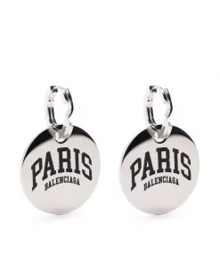 ( Positively Conscious ) Balenciaga Boucles D'oreilles Cities Paris émaillées 0926 SHINY SILVER