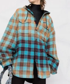 ( Positively Conscious ) Balenciaga Chemise Imprimée à Capuche 6305 TURQUOISE/RED -Vente magasin Balenciaga 17732000 39620409 600