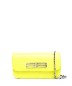 ( Positively Conscious ) Balenciaga 7206 -FLUO YELLOW Sac Porté épaule Gossip à Plaque Logo Femme