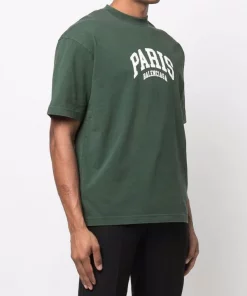 ( Positively Conscious ) Balenciaga 3011 DARK GREEN/WHITE T-shirt Paris à Logo Imprimé Homme -Vente magasin Balenciaga 17732037 37694174 600