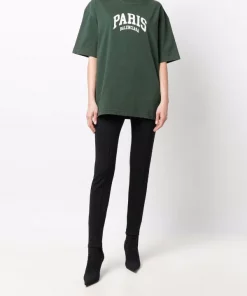 ( Positively Conscious ) Balenciaga 3011 DARK GREEN/WHITE T-shirt Paris à Logo Imprimé Homme -Vente magasin Balenciaga 17732037 37694178 600