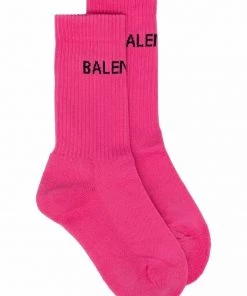 ( Positively Conscious ) Balenciaga 5860 PINK/BLACK Chaussettes De Tennis à Logo Imprimé Femme