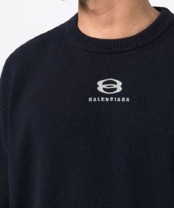 ( Positively Conscious ) Balenciaga Pull En Maille à Logo Imprimé 8065 NAVY -Vente magasin Balenciaga 17928422 37952301 600
