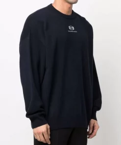 ( Positively Conscious ) Balenciaga Pull En Maille à Logo Imprimé 8065 NAVY -Vente magasin Balenciaga 17928422 37953693 600