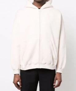 ( Positively Conscious ) Balenciaga Hoodie Zippé à Logo Brodé 9054 CHALKY WHITE/BLACK -Vente magasin Balenciaga 18042362 38407243 600