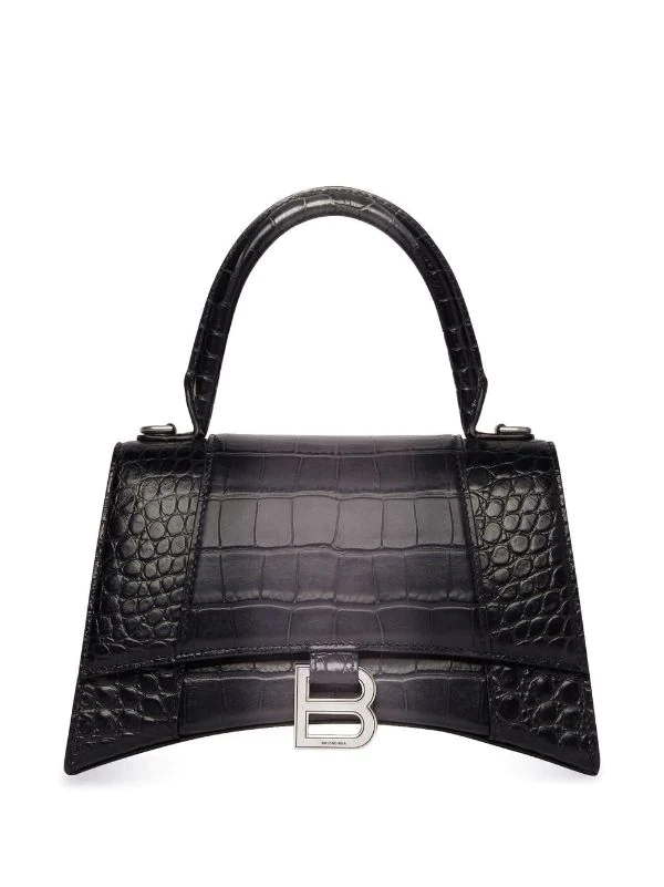 ( Positively Conscious ) Balenciaga DARK GREY Petit Sac à Main Hourglass à Effet Peau De Crocodile Femme 2 ( Positively Conscious ) Balenciaga DARK GREY Petit Sac à Main Hourglass à Effet Peau De Crocodile Femme