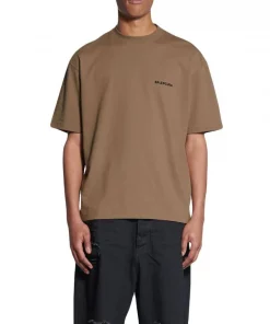 ( Positively Conscious ) Balenciaga T-shirt Droit à Logo Imprimé TAUPE/BLACK -Vente magasin Balenciaga 18137882 39559639 600
