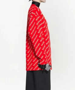 ( Positively Conscious ) Balenciaga Cardigan à Logo All-over 6090 -RED/WHITE -Vente magasin Balenciaga 18174320 39011638 600