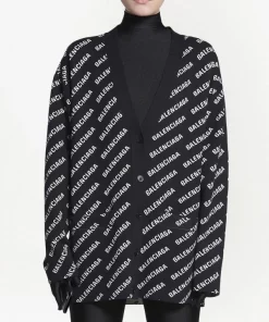 ( Positively Conscious ) Balenciaga BLACK/WHITE Cardigan à Logo All-over Femme -Vente magasin Balenciaga 18174348 39566041 600