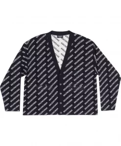 ( Positively Conscious ) Balenciaga Cardigan à Logo Imprimé All-over 1070 BLACK/WHITE