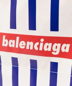 ( Positively Conscious ) Balenciaga Sac Cabas Rayé à Logo Brodé 9065 WHITE BLUE RED -Vente magasin Balenciaga 18184267 38723715 600