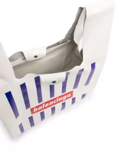 ( Positively Conscious ) Balenciaga Sac Cabas Rayé à Logo Brodé 9065 WHITE BLUE RED -Vente magasin Balenciaga 18184267 38723719 600