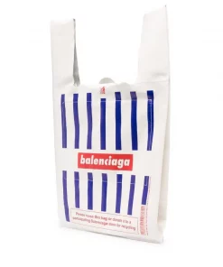 ( Positively Conscious ) Balenciaga Sac Cabas Rayé à Logo Brodé 9065 WHITE BLUE RED -Vente magasin Balenciaga 18184267 38725405 600
