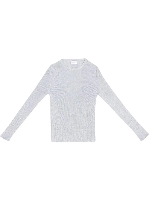 ( Nouvelle Collection ) Balenciaga SILVER Pull Nervuré En Maille Métallisée Femme 3 ( Nouvelle Collection ) Balenciaga SILVER Pull Nervuré En Maille Métallisée Femme