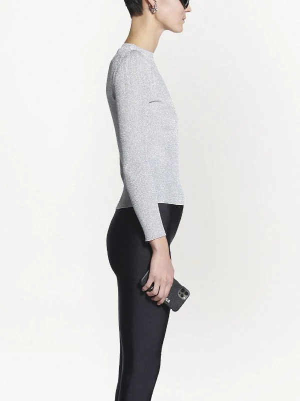 ( Nouvelle Collection ) Balenciaga SILVER Pull Nervuré En Maille Métallisée Femme 7 ( Nouvelle Collection ) Balenciaga SILVER Pull Nervuré En Maille Métallisée Femme – Image 5