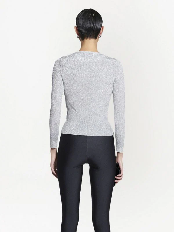 ( Nouvelle Collection ) Balenciaga SILVER Pull Nervuré En Maille Métallisée Femme 6 ( Nouvelle Collection ) Balenciaga SILVER Pull Nervuré En Maille Métallisée Femme – Image 4