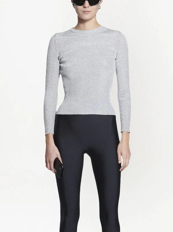 ( Nouvelle Collection ) Balenciaga SILVER Pull Nervuré En Maille Métallisée Femme 5 ( Nouvelle Collection ) Balenciaga SILVER Pull Nervuré En Maille Métallisée Femme – Image 3