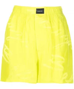 ( Positively Conscious ) Balenciaga 7204 YELLOW Short Taille-haute à Patch Logo Femme